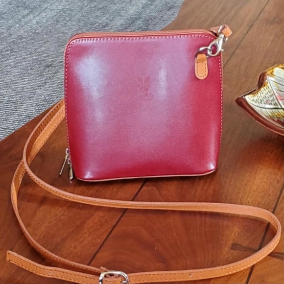 Vera Pelle Handbags - Vera Pelle Italian Leather Crossbody Shoulder Bag Red